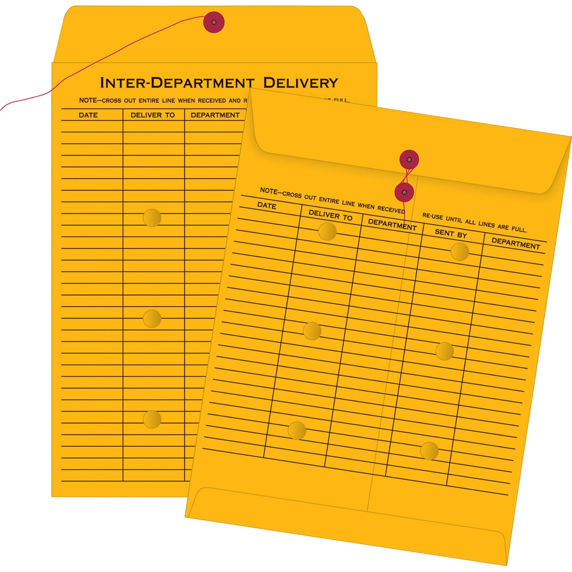 Brown Kraft String/Button Interoffice Envelope, #97, Two-Sided Five-Column Format, 52-Entries, 10 x 13, Brown Kraft, 100/CT