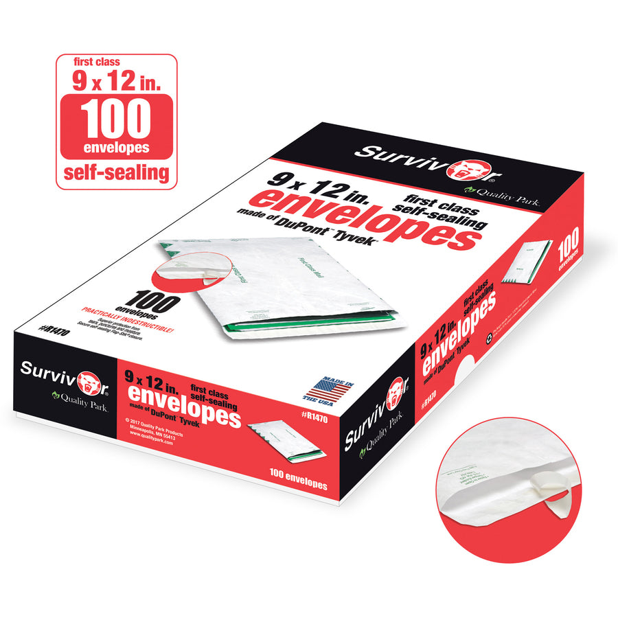 Lightweight 14 lb Tyvek Catalog Mailers, First Class, #10 1/2, Commercial Flap, Redi-Strip Closure, 9 x 12, White, 100/Box