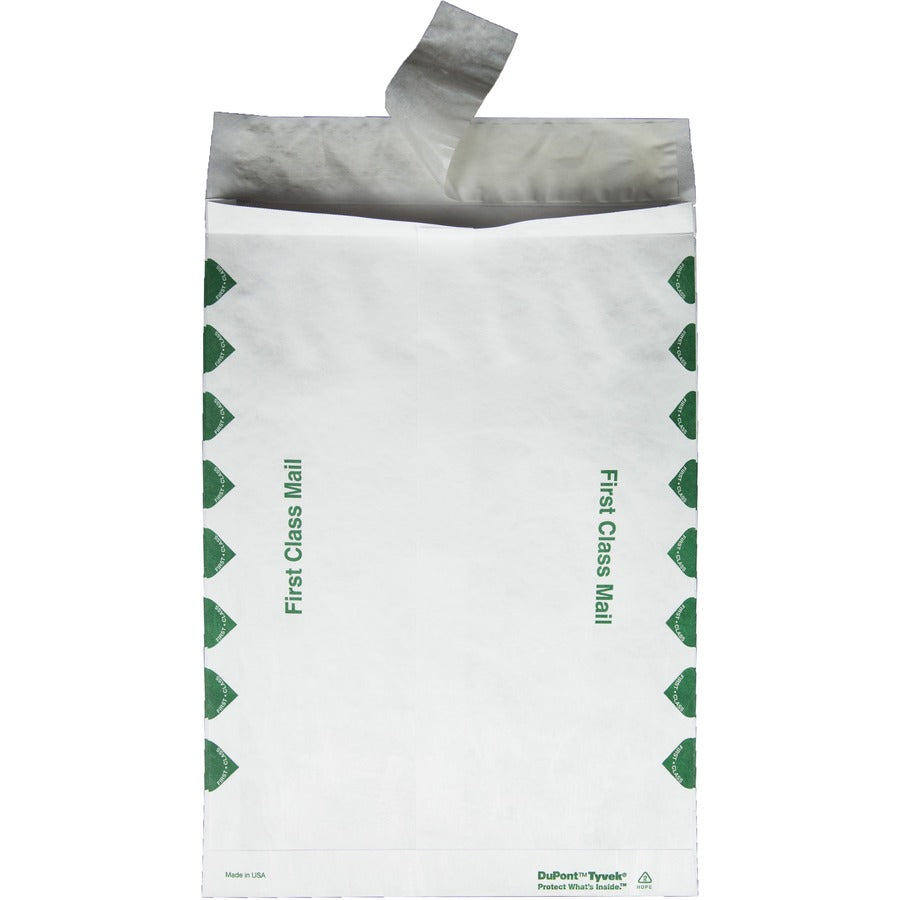 Heavy 18 lb Tyvek Open End Expansion Mailers, First Class, #13 1/2, Square Flap, Redi-Strip Closure, 10 x 13, White, 100/CT