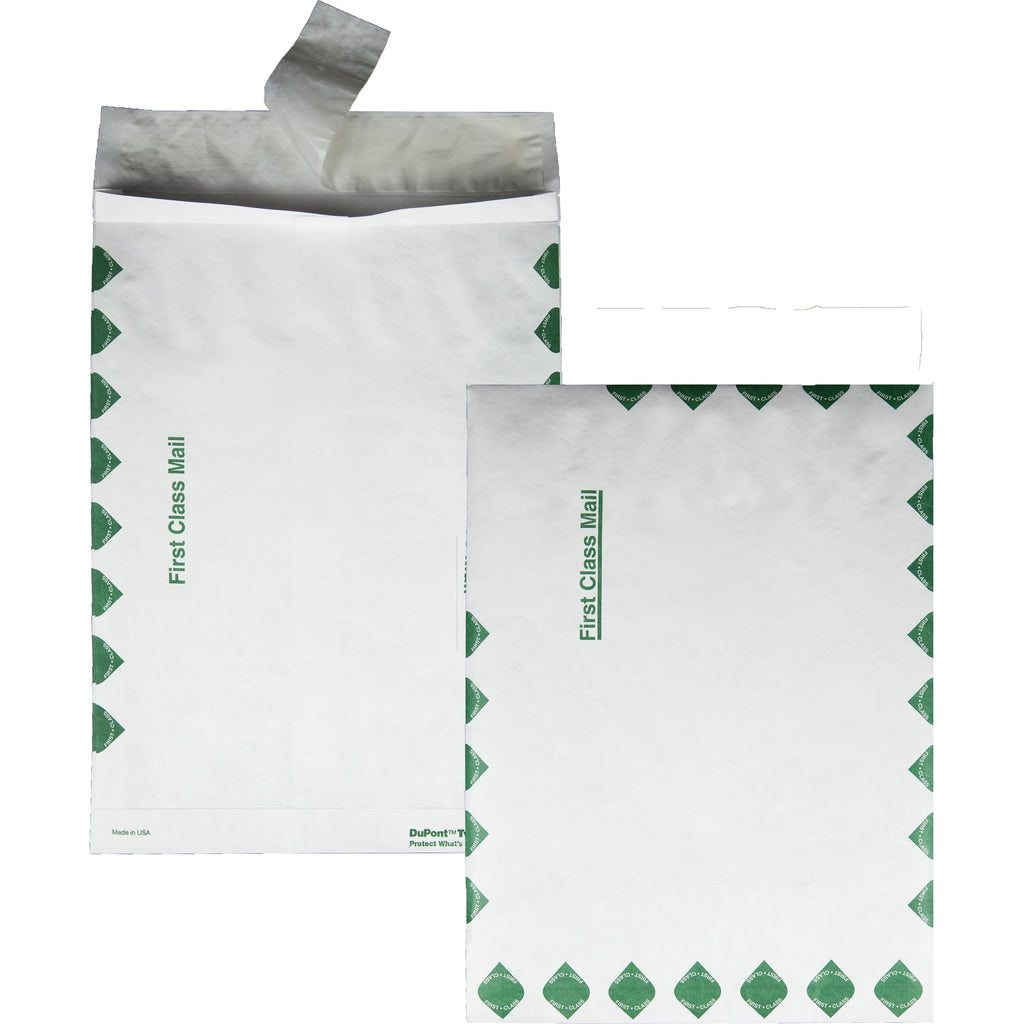 Heavy 18 lb Tyvek Open End Expansion Mailers, First Class, #13 1/2, Square Flap, Redi-Strip Closure, 10 x 13, White, 100/CT