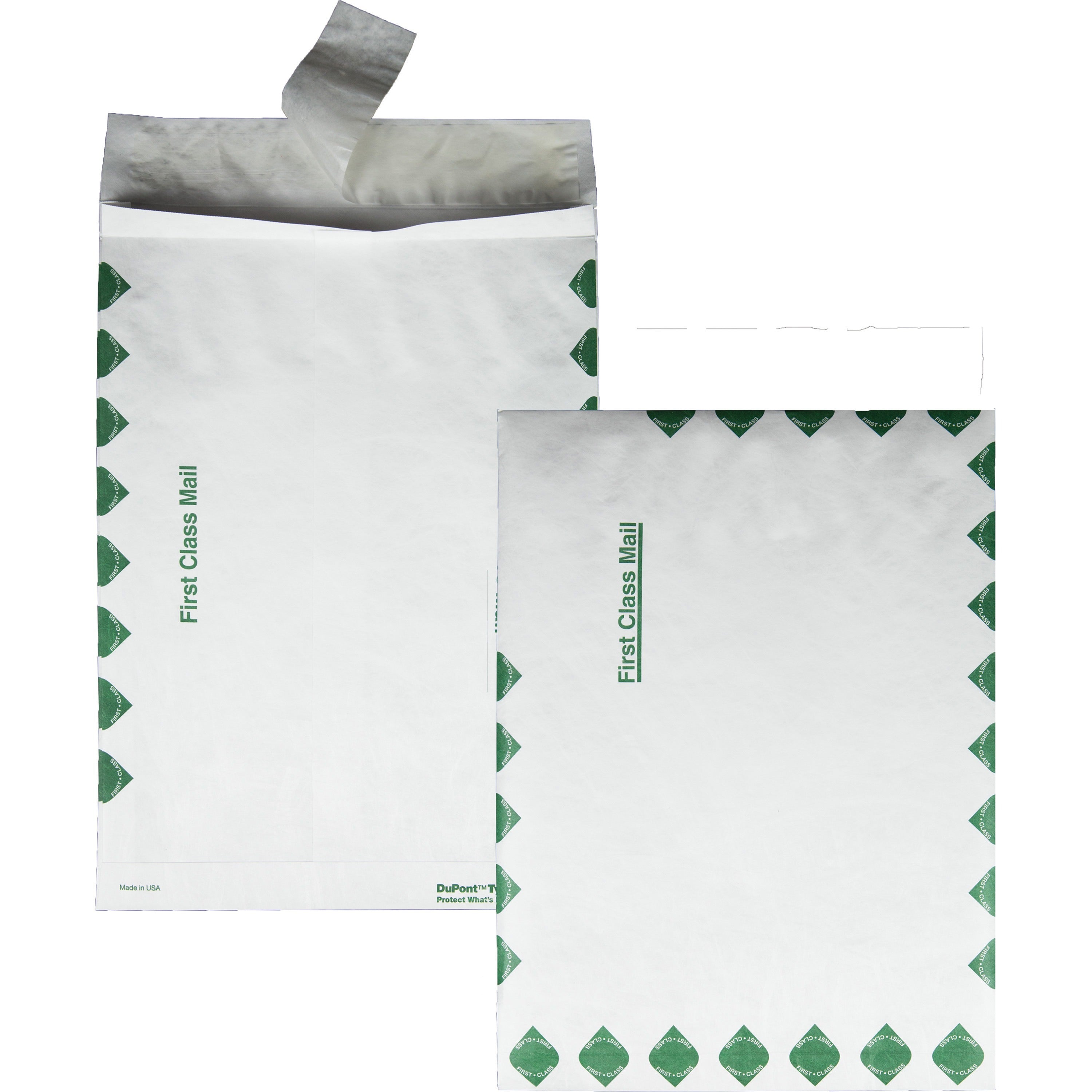 Heavy 18 lb Tyvek Open End Expansion Mailers, First Class, #13 1/2, Square Flap, Redi-Strip Closure, 10 x 13, White, 100/CT