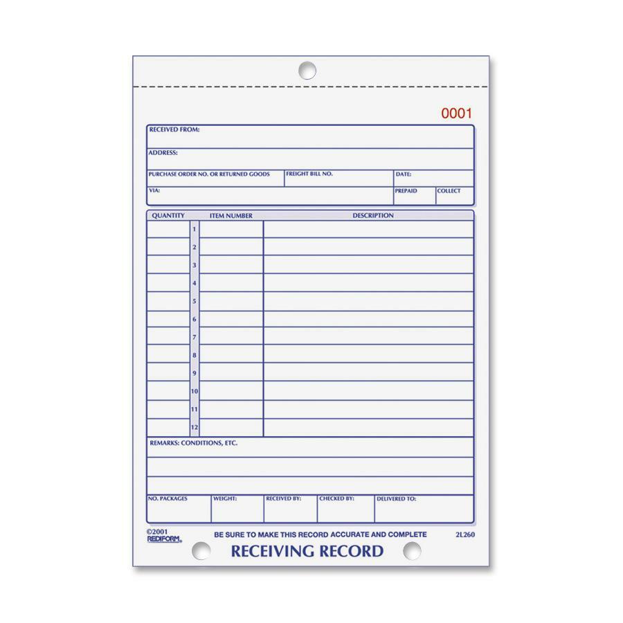 Receiving Record Book, Three-Part Carbonless, 5.56 x 7.94, 50 Forms Total