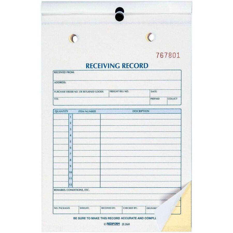 Receiving Record Book, Three-Part Carbonless, 5.56 x 7.94, 50 Forms Total