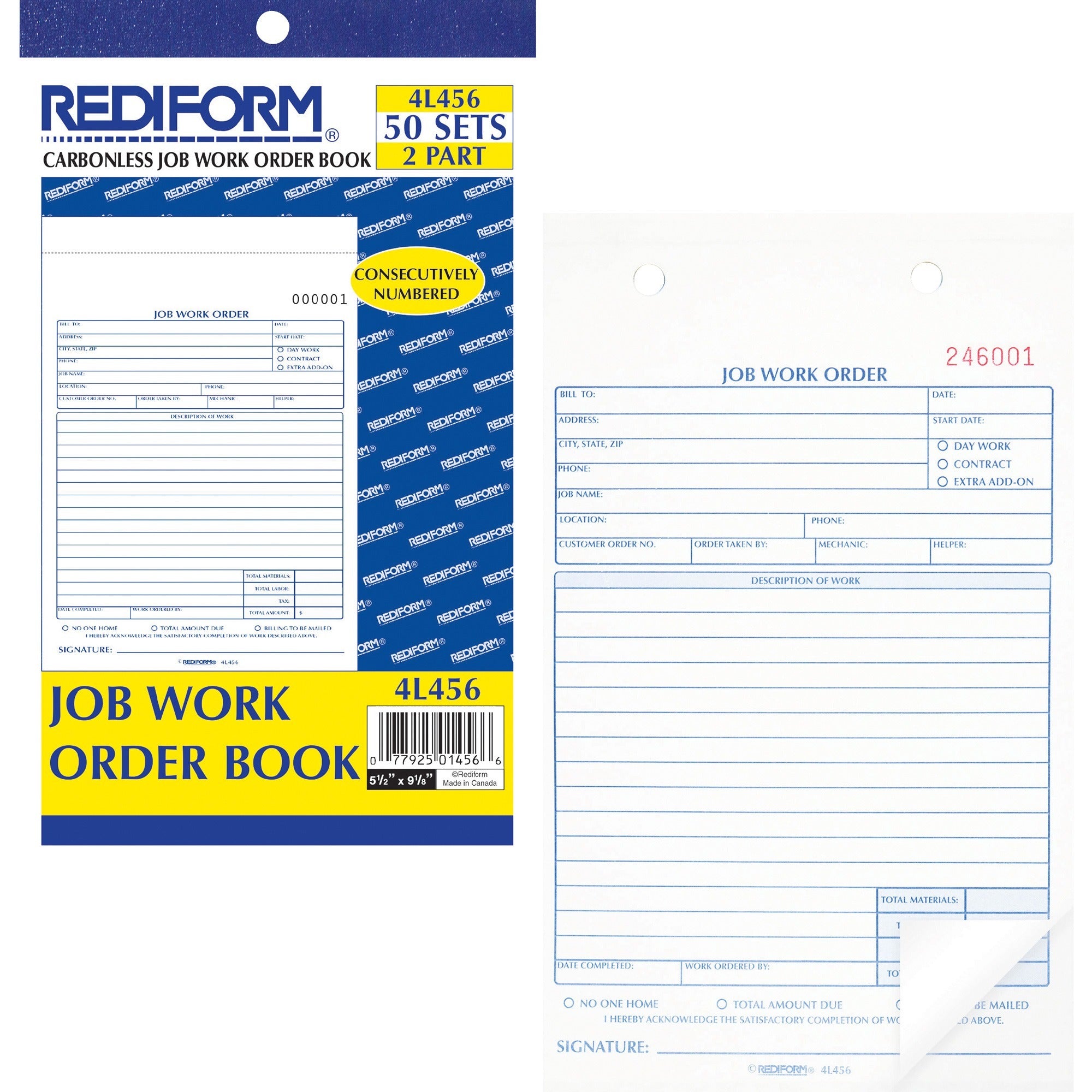Job Work Order Book, Two-Part Carbonless, 5.5 x 8.5, 50 Forms Total