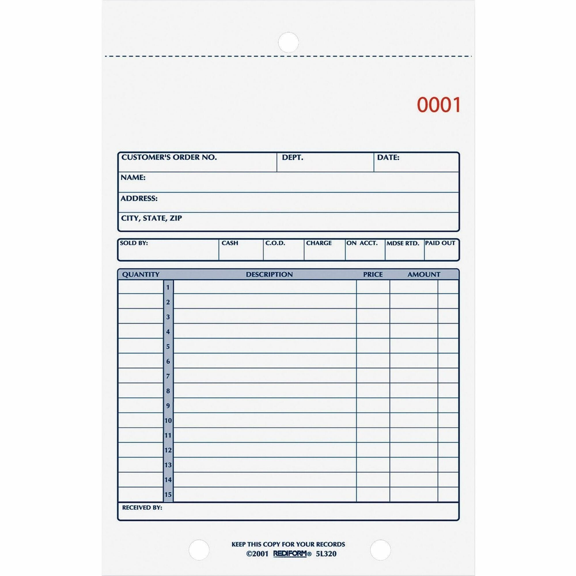 Sales Book, 15 Lines, Two-Part Carbonless, 5.5 x 7.88, 50 Forms Total