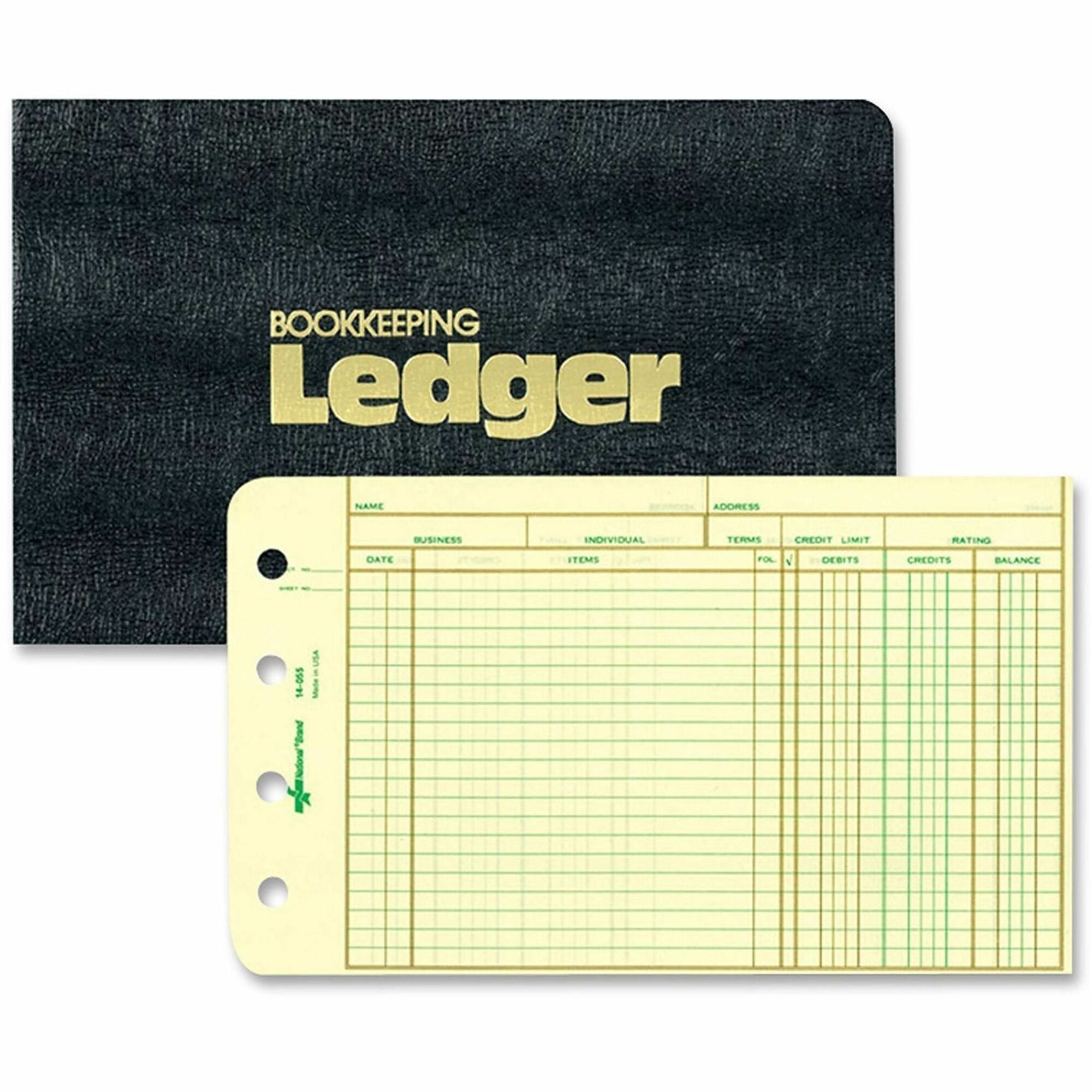 Four-Ring Ledger Binder Kit with A-Z Index, Black Cover, 8.5 x 5 Debit-Credit-Balance Sheets, 100 Sheets/Book