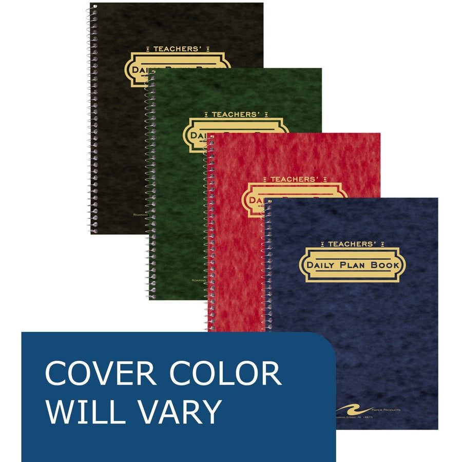 Roaring Spring Teacher's Daily Planner Spiral Book - Academic - Weekly - 1 Week Double Page Layout - 8 1/2" x 11" Green Sheet - Wire Bound - Green - Bond Paper - Black, Blue, Green, Maroon Cover - 11" Height x 8.5" Width - Storage Pocket, Printed, Se - 