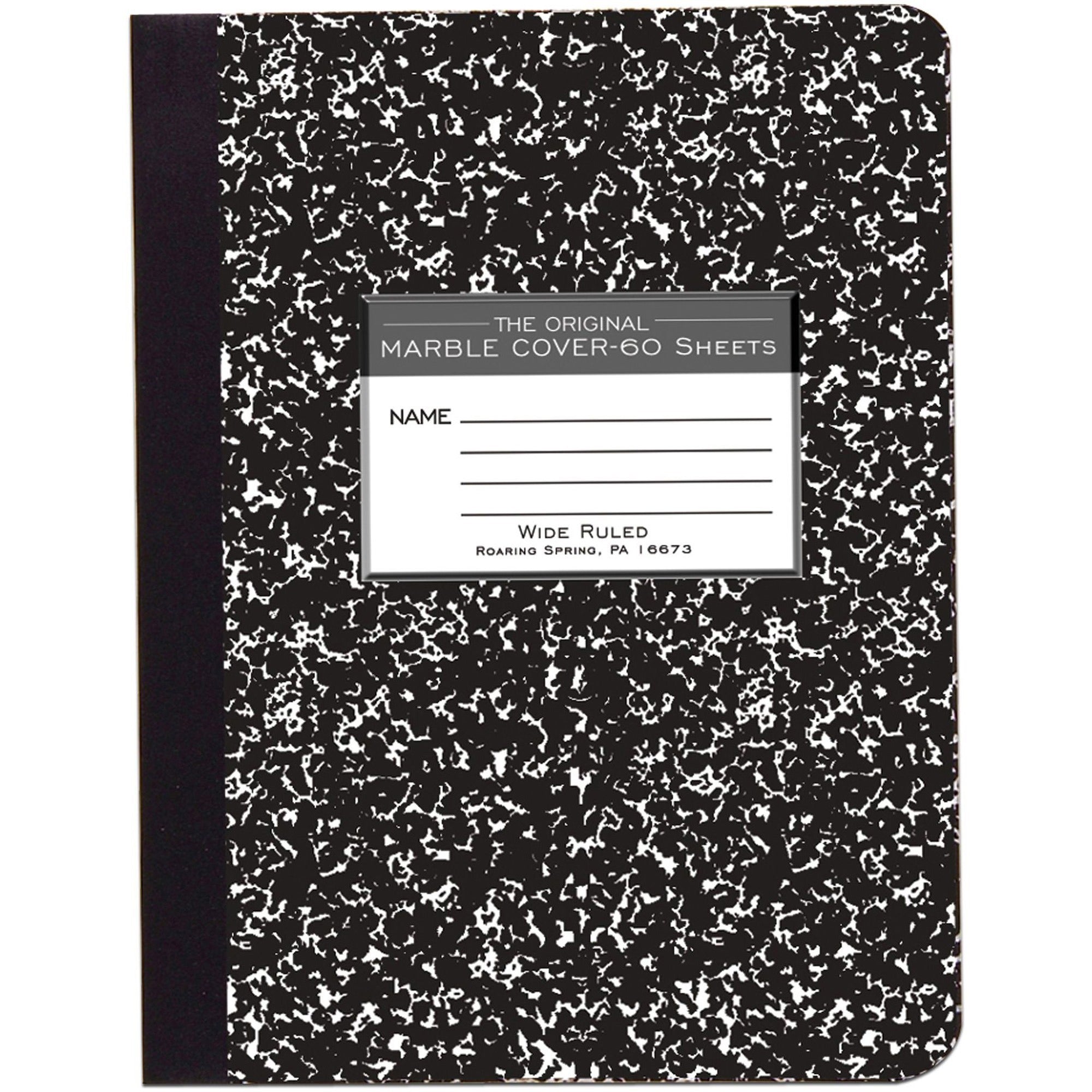 Roaring Spring Wide Ruled Hard Cover Composition Book - 60 Sheets - 120 Pages - Printed - Sewn/Tapebound - Both Side Ruling Surface - Red Margin - 15 lb Basis Weight - 56 g/m2 Grammage - 9 3/4" x 7 1/2" - 0.27" x 7.5" x 9.8" - White Paper - Blac - 