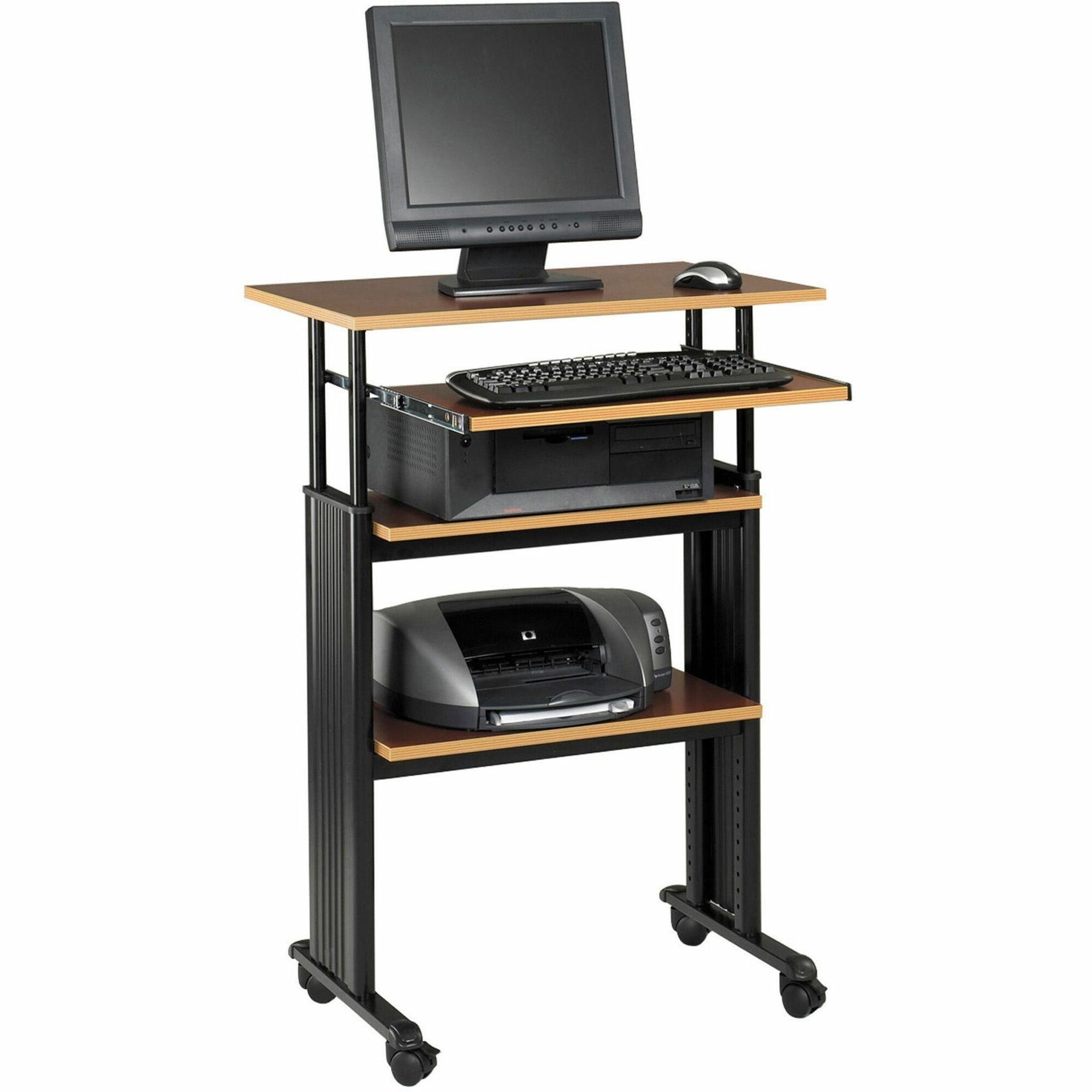 Muv Stand-Up Adjustable-Height Desk, 29.5" x 22" x 35" to 49", Cherry/Black