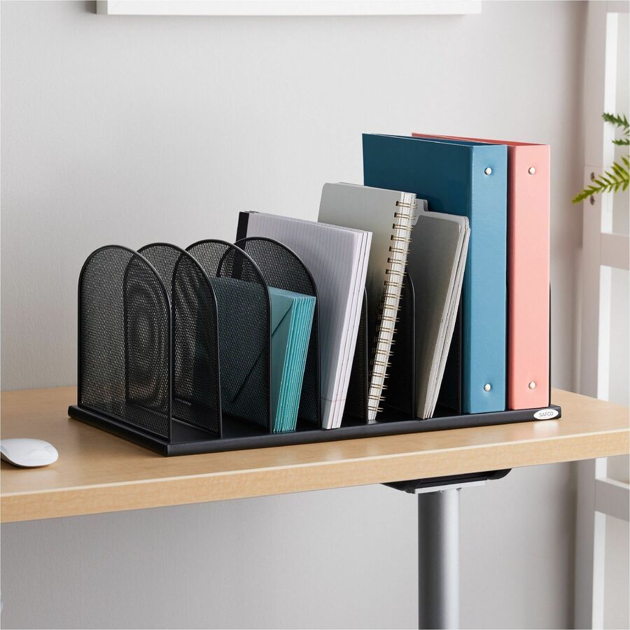 Onyx Mesh Desk Organizer with Upright Sections, 8 Sections, Letter to Legal Size Files, 19.5" x 11.5" x 8.25", Black
