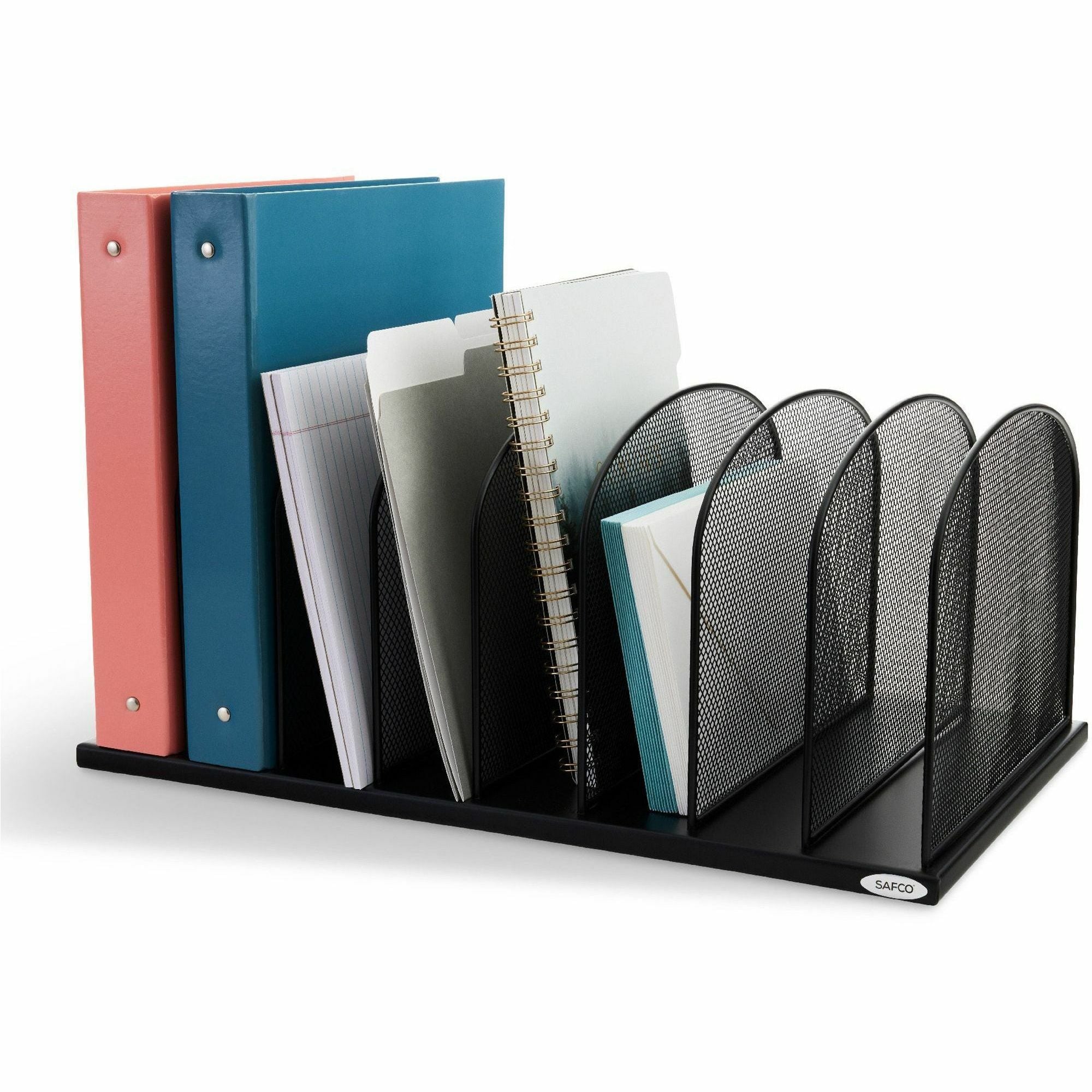 Onyx Mesh Desk Organizer with Upright Sections, 8 Sections, Letter to Legal Size Files, 19.5" x 11.5" x 8.25", Black
