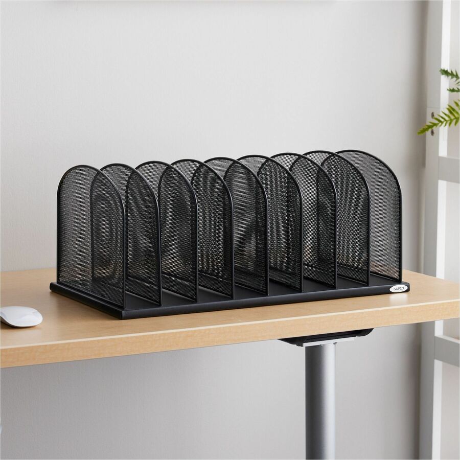 Onyx Mesh Desk Organizer with Upright Sections, 8 Sections, Letter to Legal Size Files, 19.5" x 11.5" x 8.25", Black
