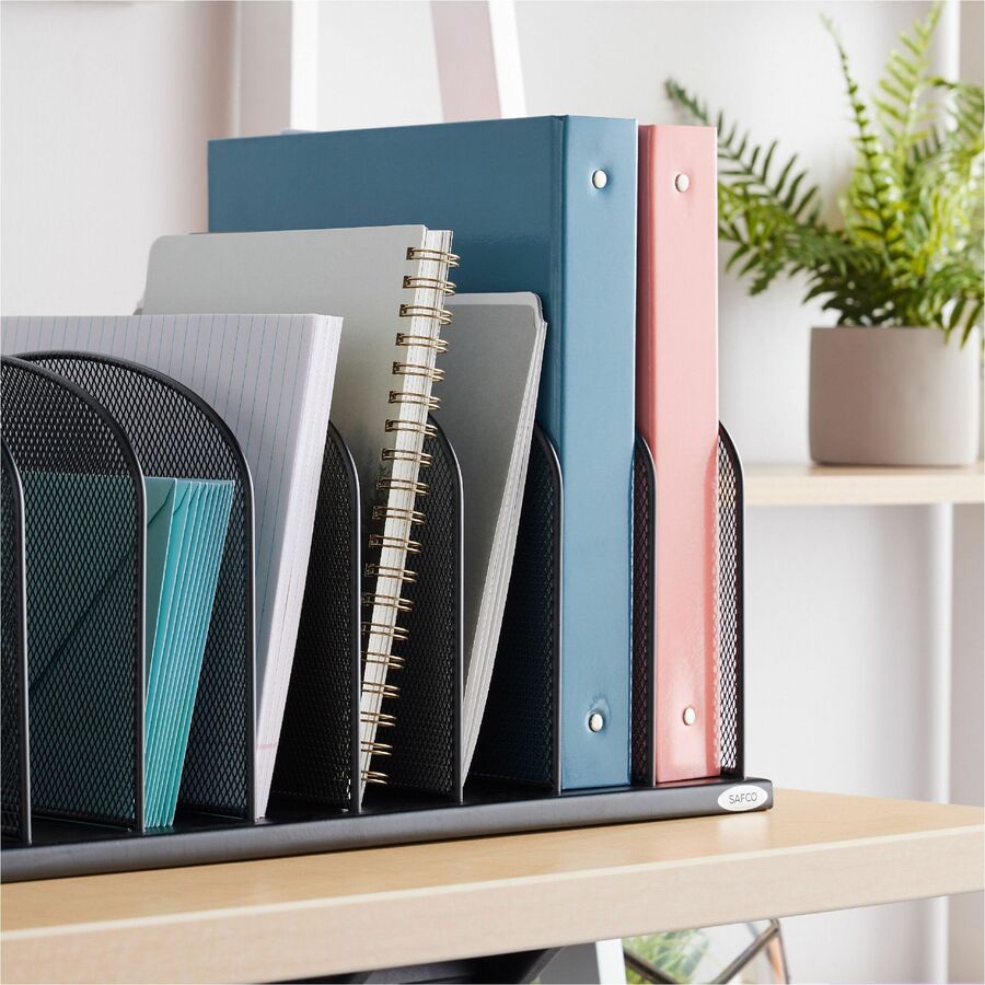 Onyx Mesh Desk Organizer with Upright Sections, 8 Sections, Letter to Legal Size Files, 19.5" x 11.5" x 8.25", Black