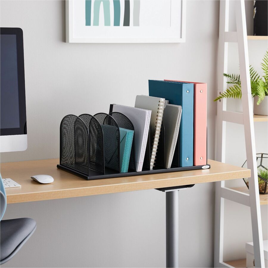 Onyx Mesh Desk Organizer with Upright Sections, 8 Sections, Letter to Legal Size Files, 19.5" x 11.5" x 8.25", Black
