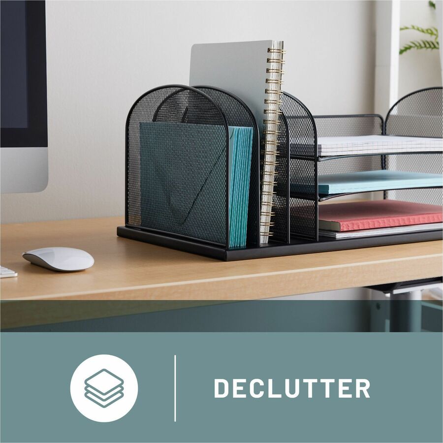 Onyx Desk Organizer with Three Horizontal and Three Upright Sections, Letter Size Files, 19.5 x 11.5 x 8.25, Black