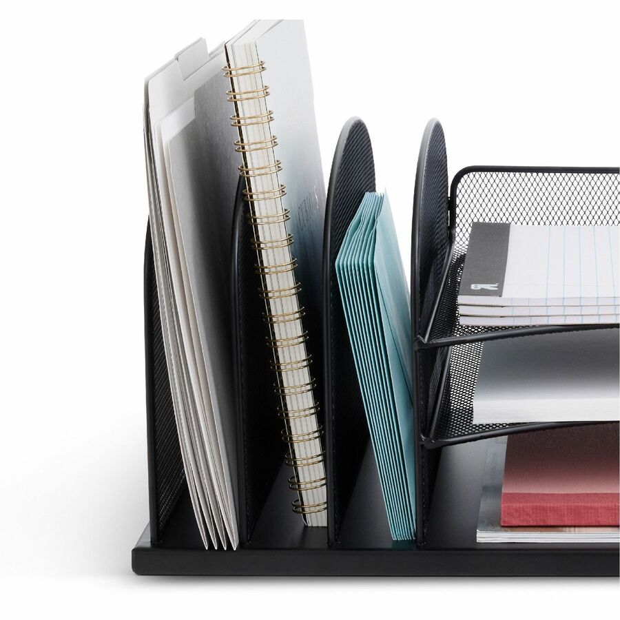 Onyx Desk Organizer with Three Horizontal and Three Upright Sections, Letter Size Files, 19.5 x 11.5 x 8.25, Black