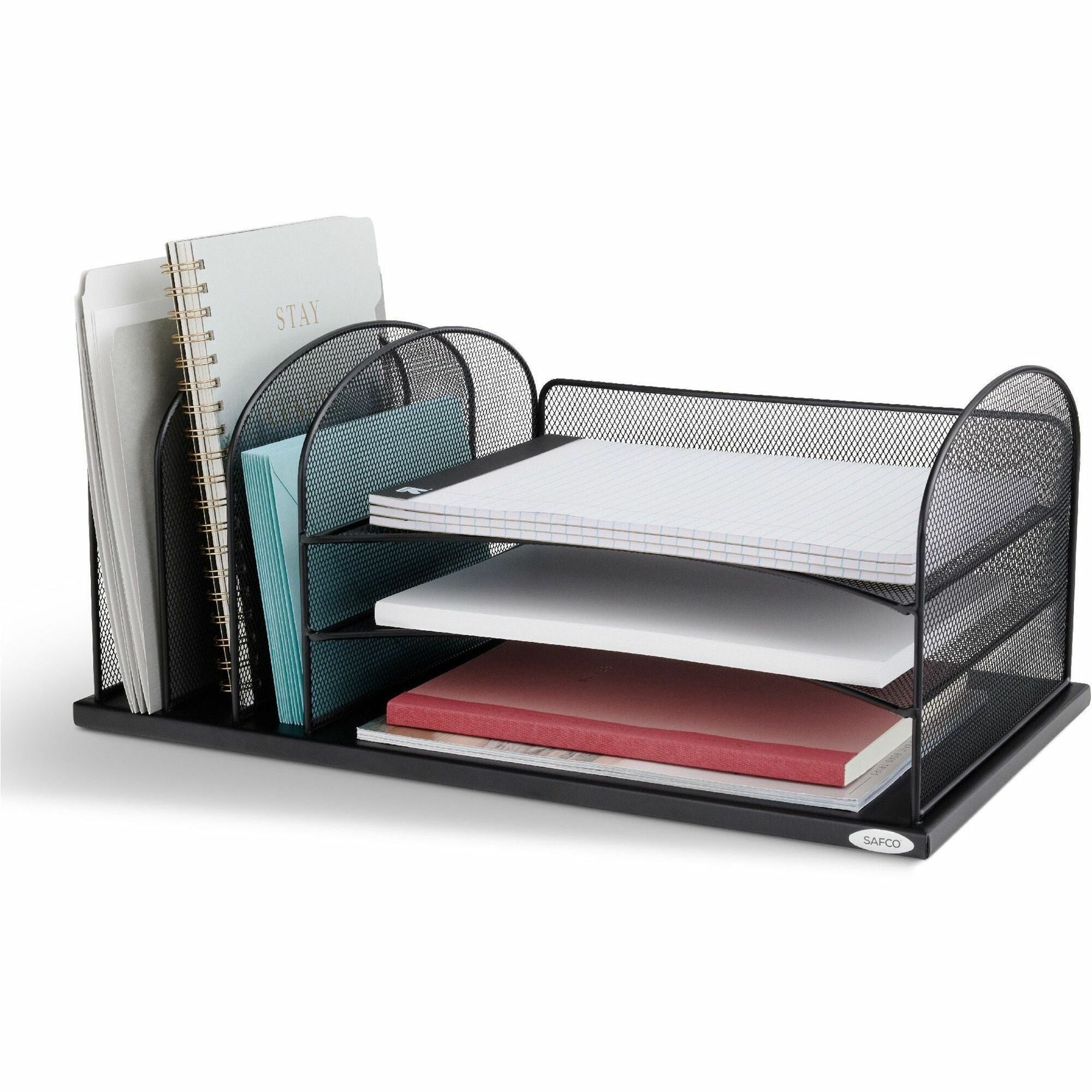 Onyx Desk Organizer with Three Horizontal and Three Upright Sections, Letter Size Files, 19.5 x 11.5 x 8.25, Black