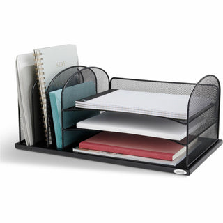 Onyx Desk Organizer with Three Horizontal and Three Upright Sections, Letter Size Files, 19.5 x 11.5 x 8.25, Black
