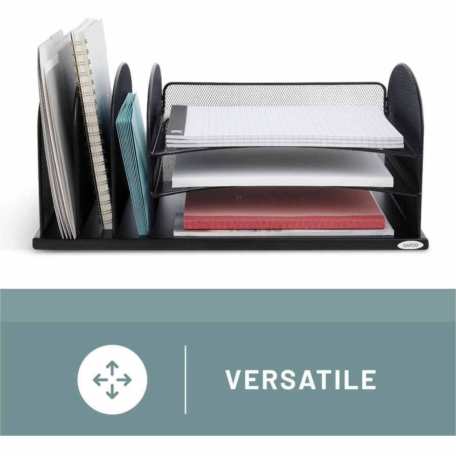 Onyx Desk Organizer with Three Horizontal and Three Upright Sections, Letter Size Files, 19.5 x 11.5 x 8.25, Black