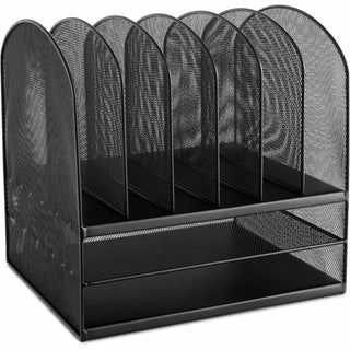 Onyx Mesh Desk Organizer with Two Horizontal and Six Upright Sections, Letter Size Files, 13.25" x 11.5" x 13", Black