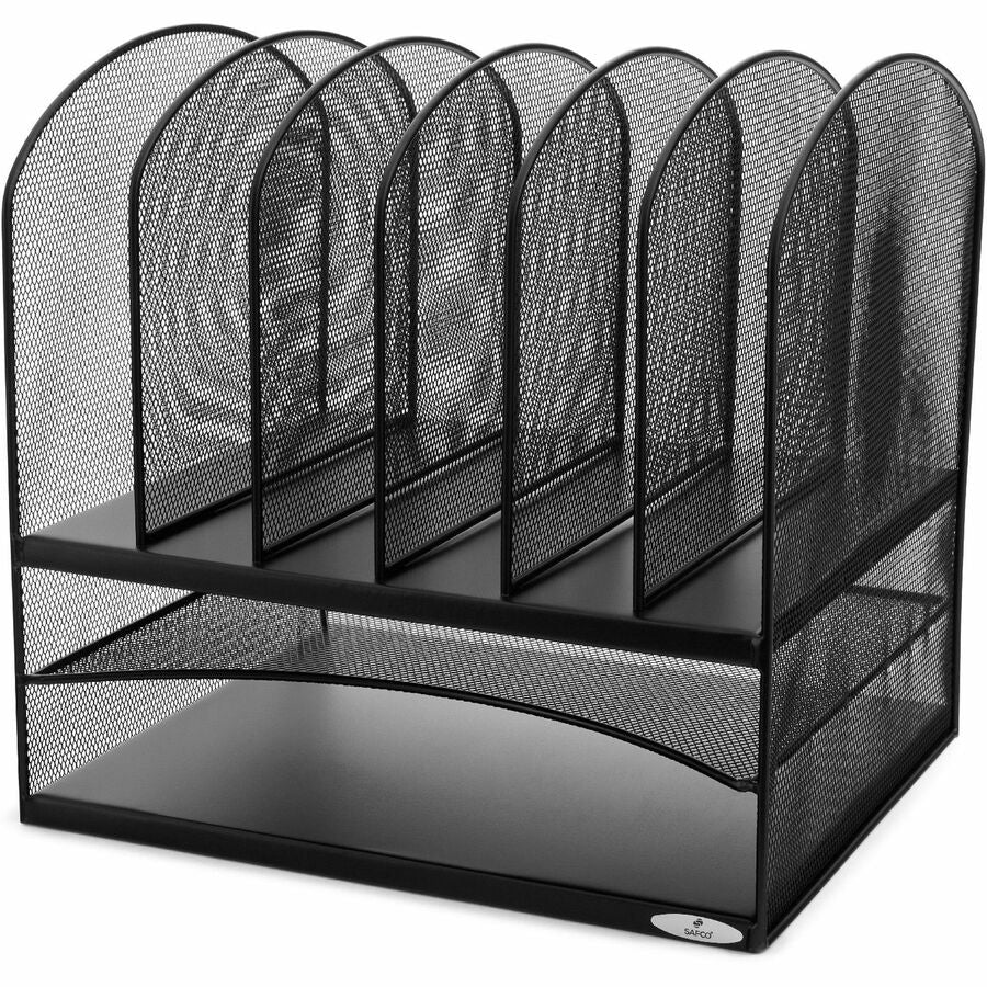 Onyx Mesh Desk Organizer with Two Horizontal and Six Upright Sections, Letter Size Files, 13.25" x 11.5" x 13", Black