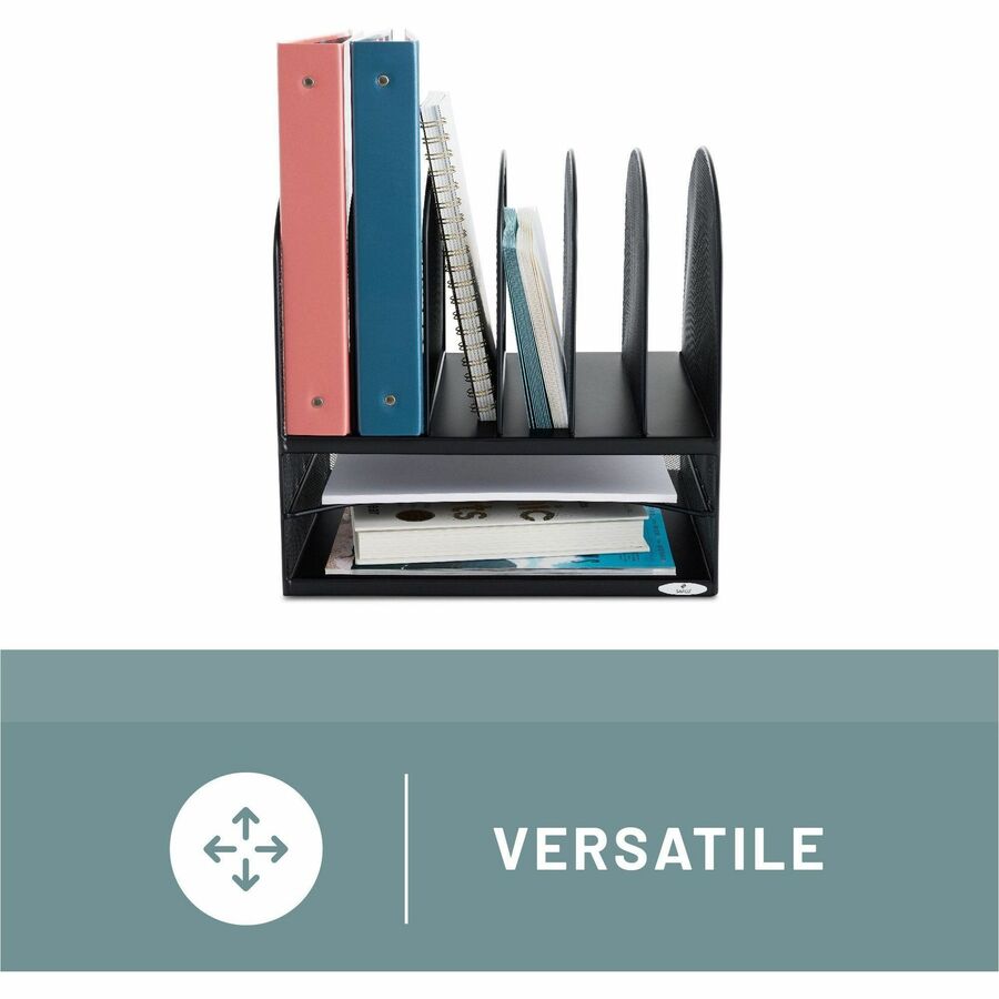 Onyx Mesh Desk Organizer with Two Horizontal and Six Upright Sections, Letter Size Files, 13.25" x 11.5" x 13", Black