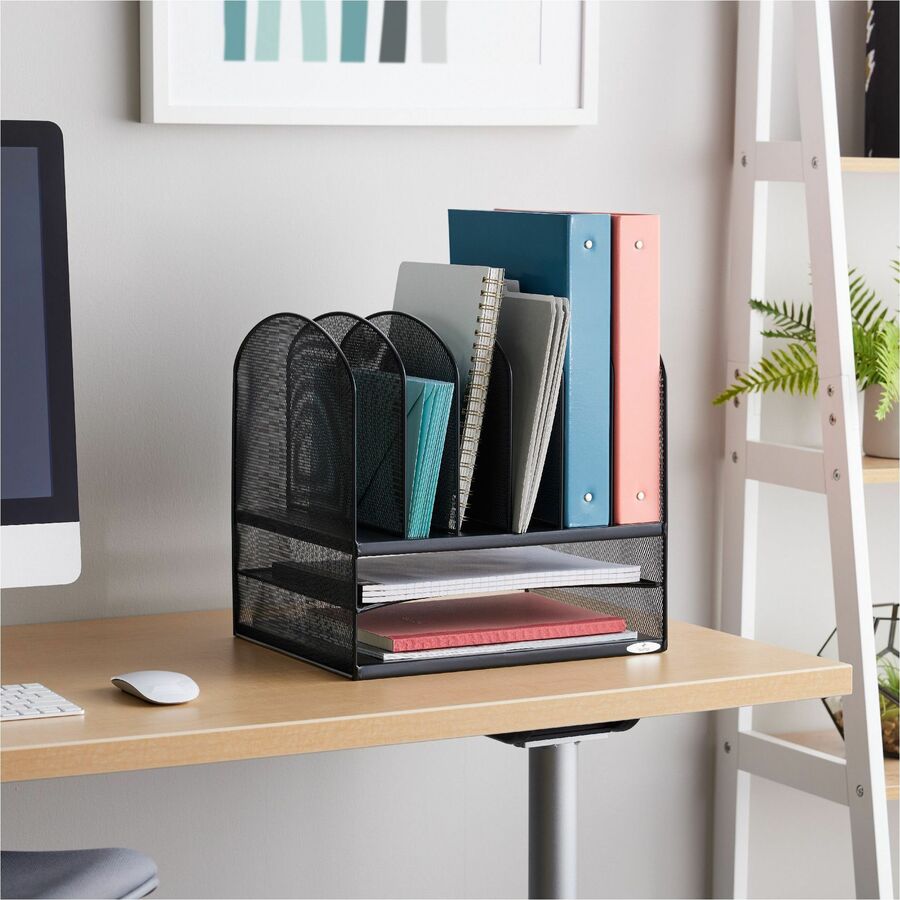Onyx Mesh Desk Organizer with Two Horizontal and Six Upright Sections, Letter Size Files, 13.25" x 11.5" x 13", Black