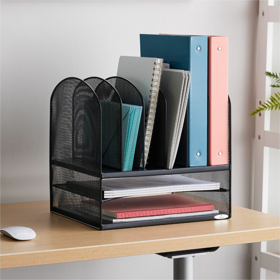 Onyx Mesh Desk Organizer with Two Horizontal and Six Upright Sections, Letter Size Files, 13.25" x 11.5" x 13", Black