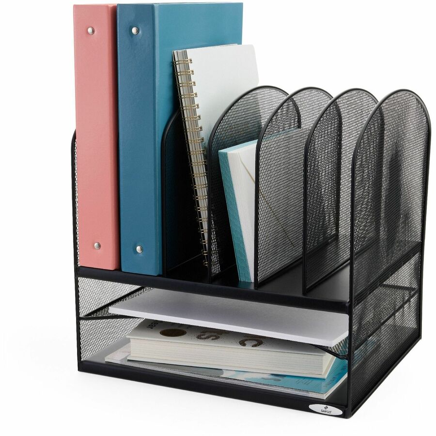 Onyx Mesh Desk Organizer with Two Horizontal and Six Upright Sections, Letter Size Files, 13.25" x 11.5" x 13", Black