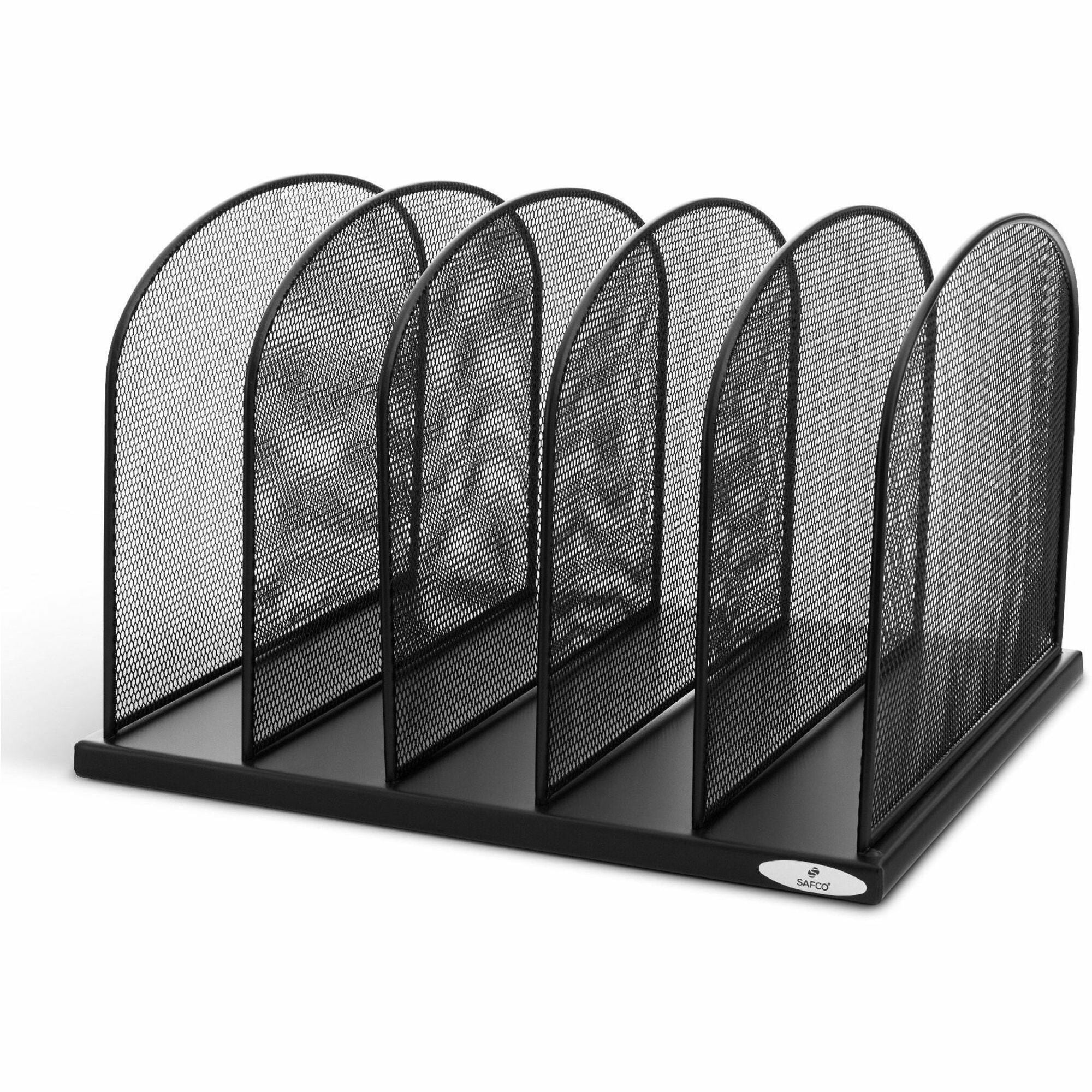 Onyx Mesh Desk Organizer with Upright Sections, 5 Sections, Letter to Legal Size Files, 12.5" x 11.25" x 8.25", Black