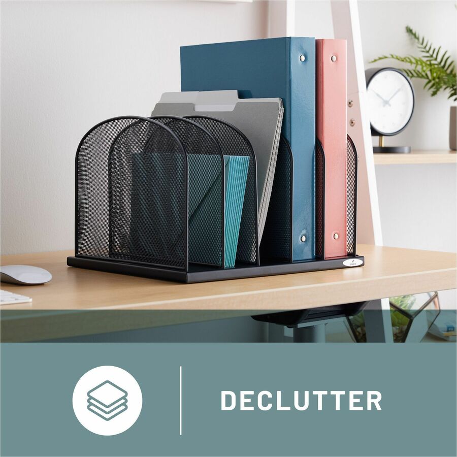 Onyx Mesh Desk Organizer with Upright Sections, 5 Sections, Letter to Legal Size Files, 12.5" x 11.25" x 8.25", Black