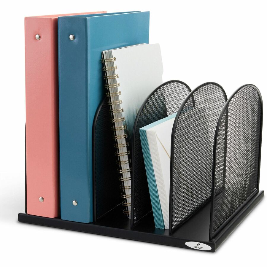Onyx Mesh Desk Organizer with Upright Sections, 5 Sections, Letter to Legal Size Files, 12.5" x 11.25" x 8.25", Black