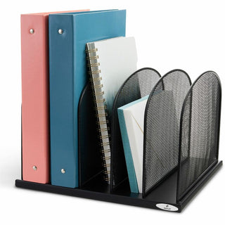 Onyx Mesh Desk Organizer with Upright Sections, 5 Sections, Letter to Legal Size Files, 12.5" x 11.25" x 8.25", Black