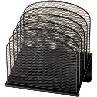 Onyx Mesh Desk Organizer with Tiered Sections, 5 Sections, Letter to Legal Size Files, 11.25" x 7.25" x 12", Black