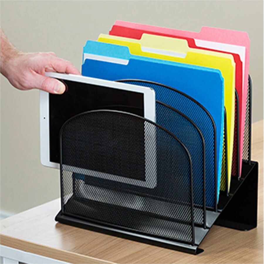 Onyx Mesh Desk Organizer with Tiered Sections, 5 Sections, Letter to Legal Size Files, 11.25" x 7.25" x 12", Black