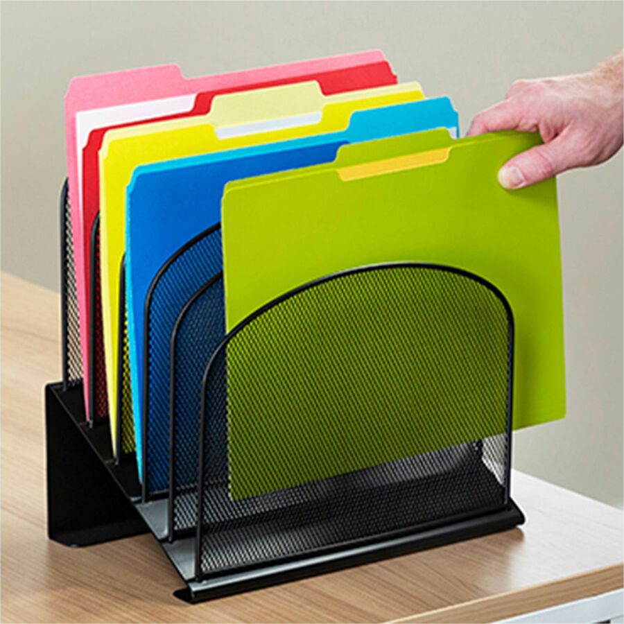 Onyx Mesh Desk Organizer with Tiered Sections, 5 Sections, Letter to Legal Size Files, 11.25" x 7.25" x 12", Black