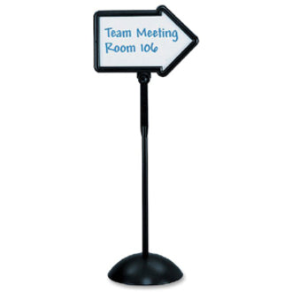 WriteWay Double-Sided Magnetic Dry Erase Standing Message Sign, Arrow, 64.25" Tall Black Stand, 25.5 x 17.75 White Face