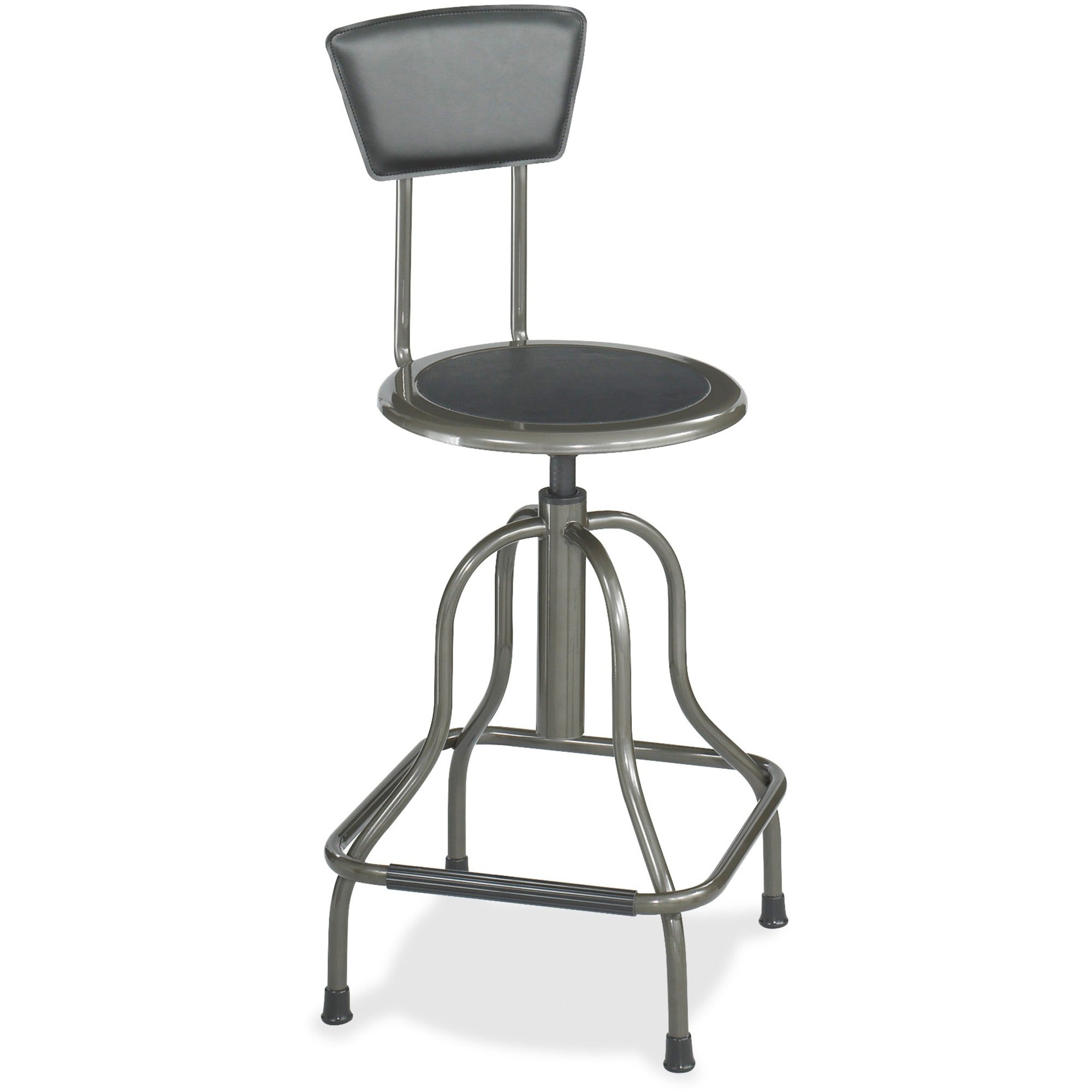 Diesel Industrial Stool with Back, Supports Up to 250 lb, 22" to 27" Seat Height, Black Seat/Back, Pewter Base