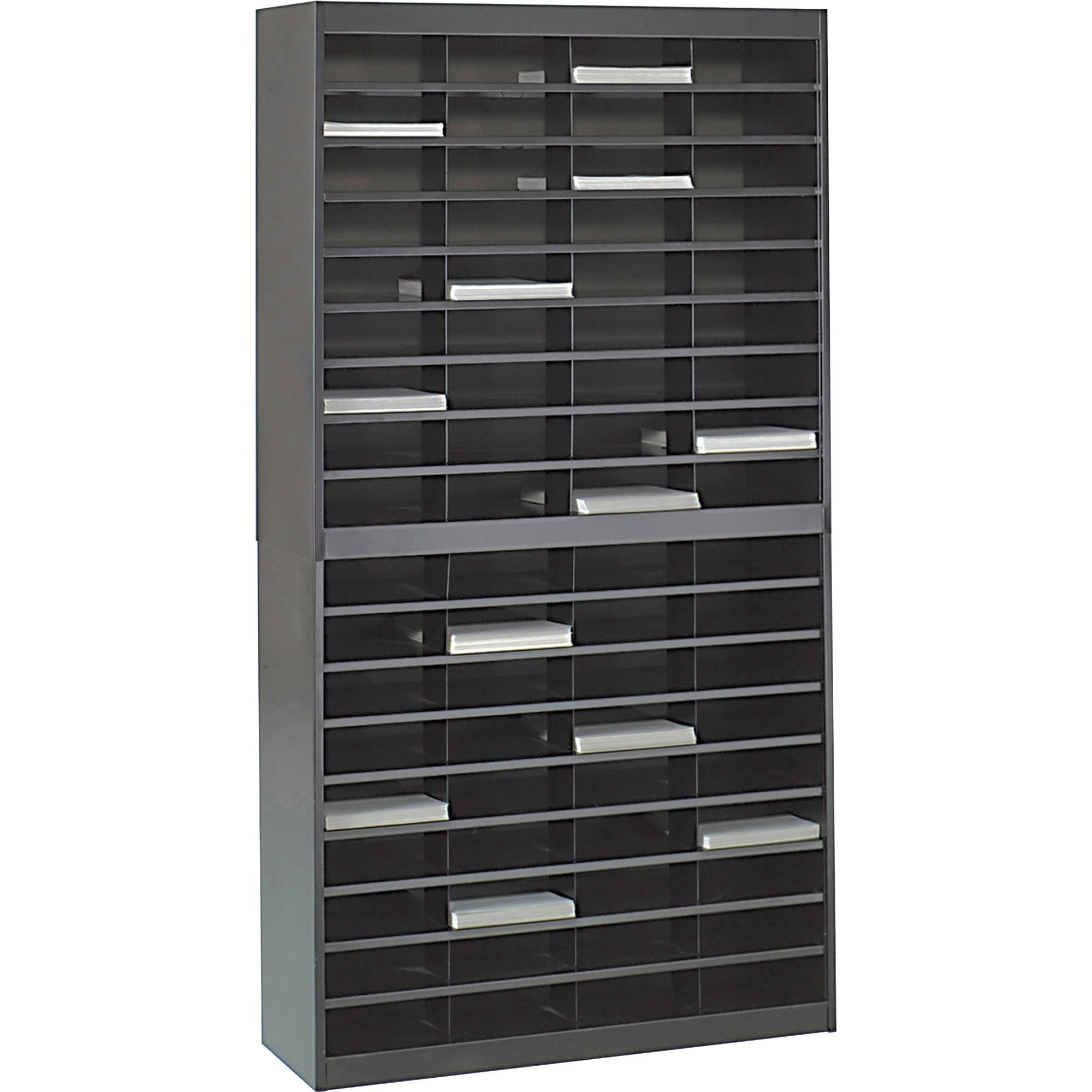 Steel/Fiberboard E-Z Stor Sorter, 72 Compartments, 37.5 x 12.75 x 71, Black