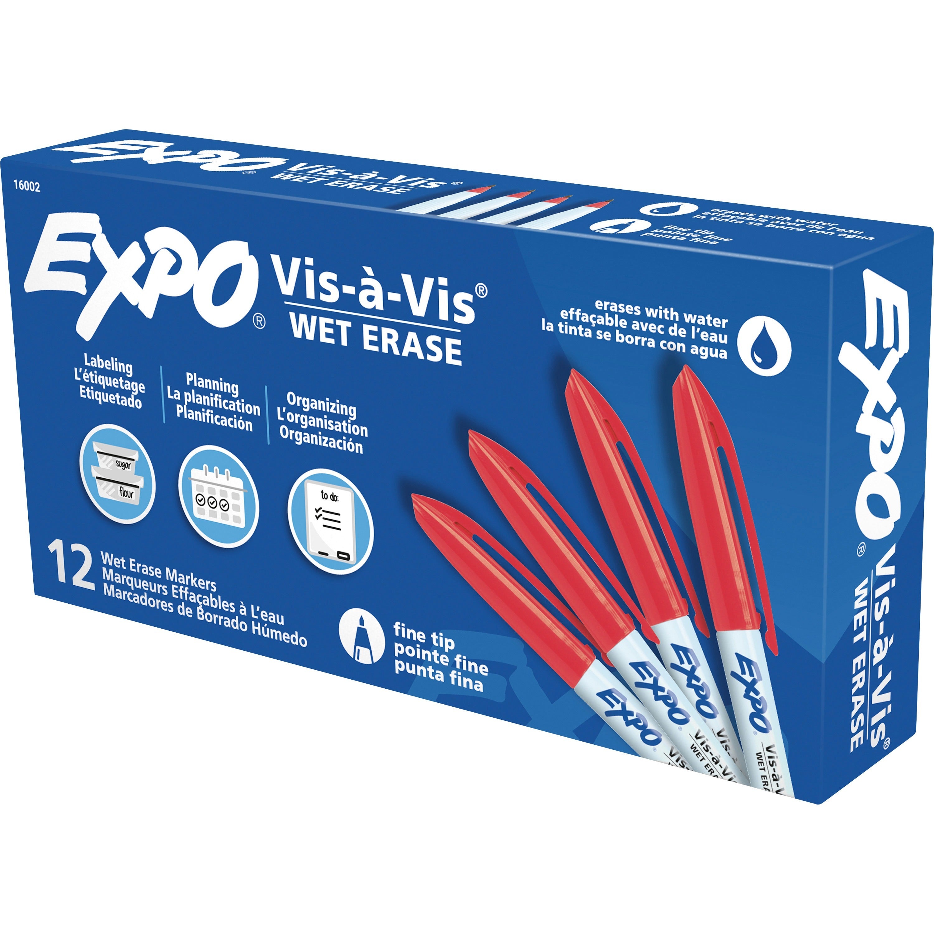Vis-a-Vis Wet Erase Marker, Fine Bullet Tip, Red, Dozen