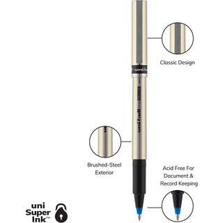 Deluxe Roller Ball Pen, Stick, Fine 0.7 mm, Blue Ink, Champagne/Black/Blue Barrel, Dozen