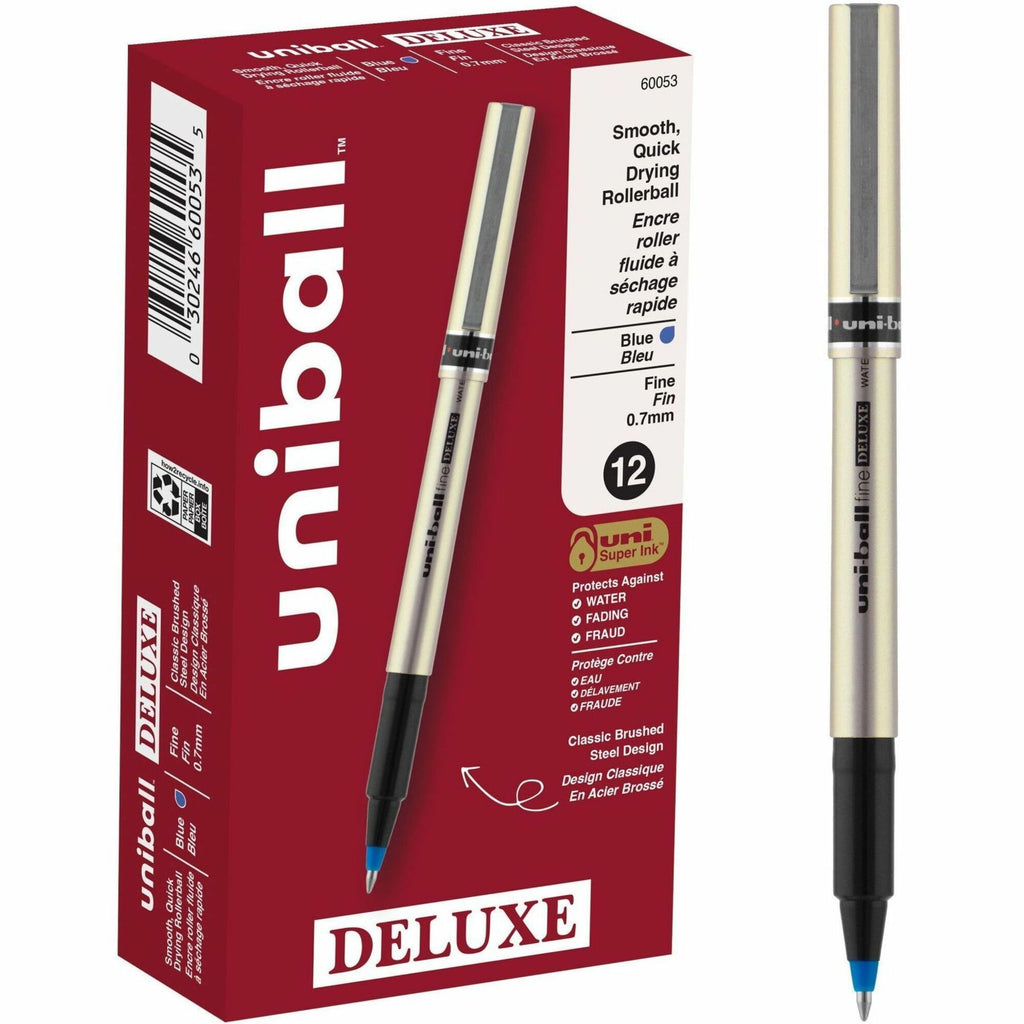 uni-ball - Deluxe Roller Ball Stick Water-Proof Pen, Blue Ink, Fine, Sold as 1 DZ