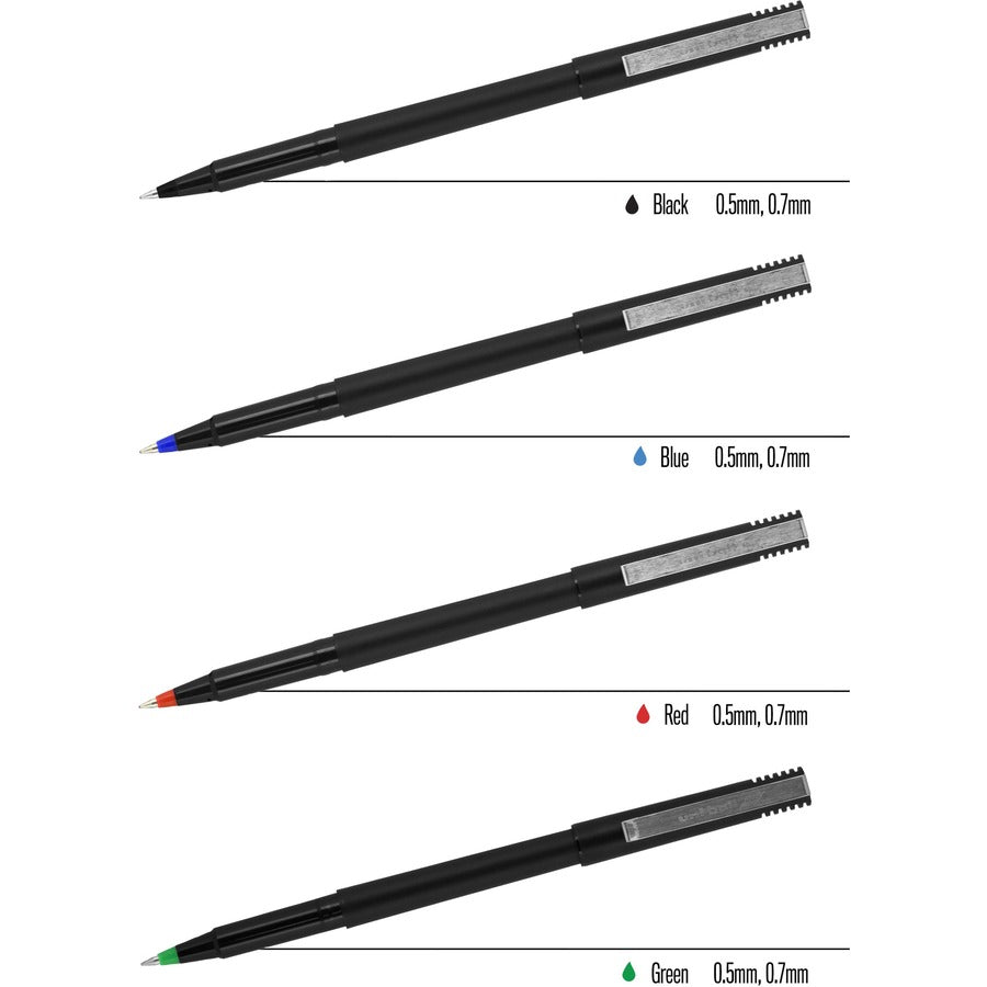 Roller Ball Pen, Stick, Fine 0.7 mm, Red Ink, Black/Red Barrel, Dozen