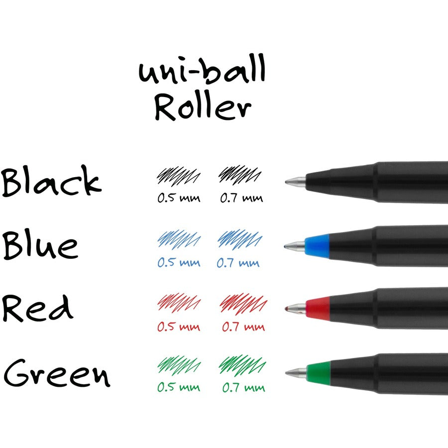 Roller Ball Pen, Stick, Fine 0.7 mm, Red Ink, Black/Red Barrel, Dozen