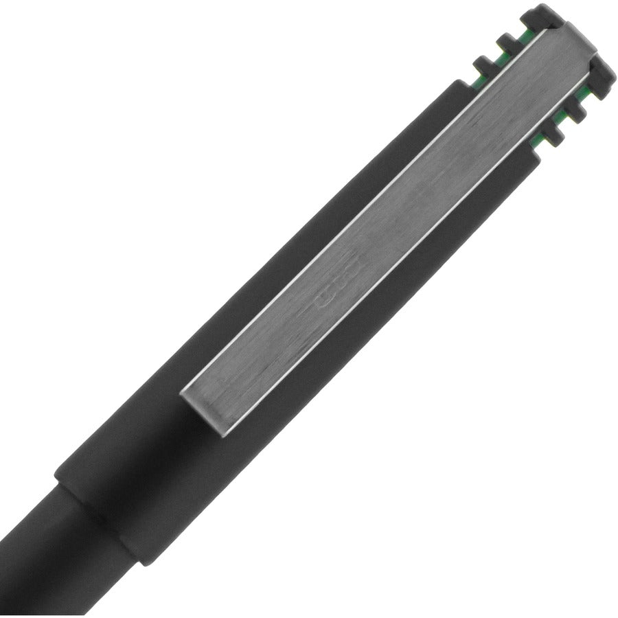 Roller Ball Pen, Stick, Fine 0.7 mm, Green Ink, Black/Green Barrel, Dozen