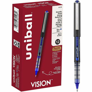 uni-ball - Vision Roller Ball Stick Water-Proof Pen, Blue Ink, Micro, Dozen, Sold as 1 DZ