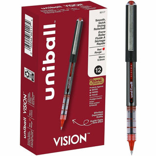 uni-ball - Vision Roller Ball Stick Water-Proof Pen, Red Ink, Micro, Dozen, Sold as 1 DZ