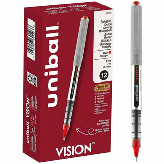 uni-ball - Vision Roller Ball Stick Water-Proof Pen, Red Ink, Fine, Dozen, Sold as 1 DZ