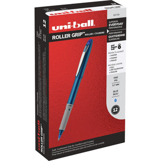 Grip Roller Ball Pen, Stick, Fine 0.7 mm, Blue Ink, Blue Barrel, Dozen - 1