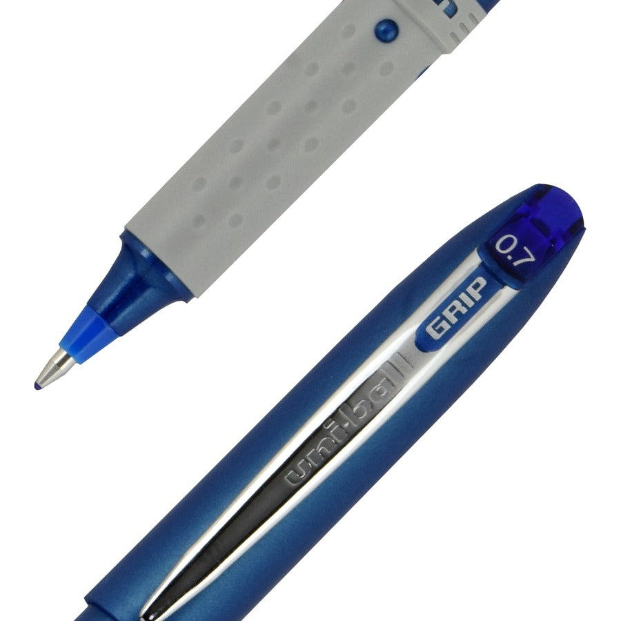 Grip Roller Ball Pen, Stick, Fine 0.7 mm, Blue Ink, Blue Barrel, Dozen - 7